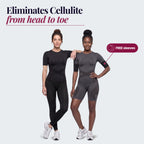 Two women wearing the 3D Complete Set, one in Full Black and one in Full Dark Gray, with free arm sleeves