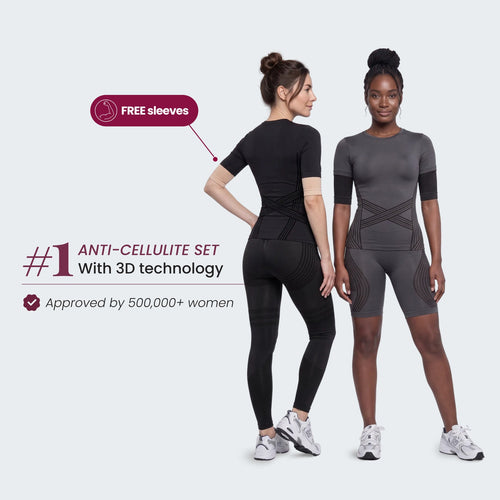 The 3D Complete Set in black and in dark gray, with leggings or shorts, arm sleeves included free