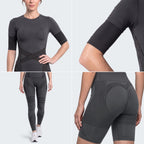 Close-ups of the Full Dark Gray set: 3D t-shirt, black arm sleeve, leggings and shorts